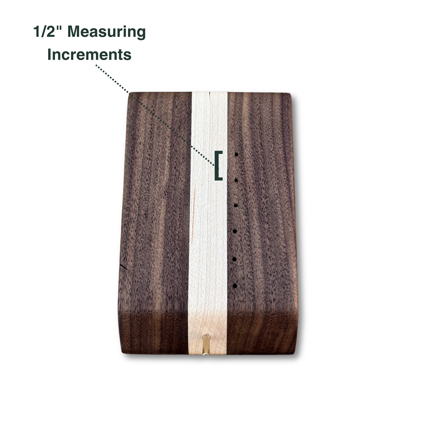 Clark's Dubbing Block by Temperance & Penn, a handcrafted wooden block with precise grooves for tying flies, made from reclaimed wood and designed for fly fishing enthusiasts. includes 1/2" measuring increments for ease of tying!
