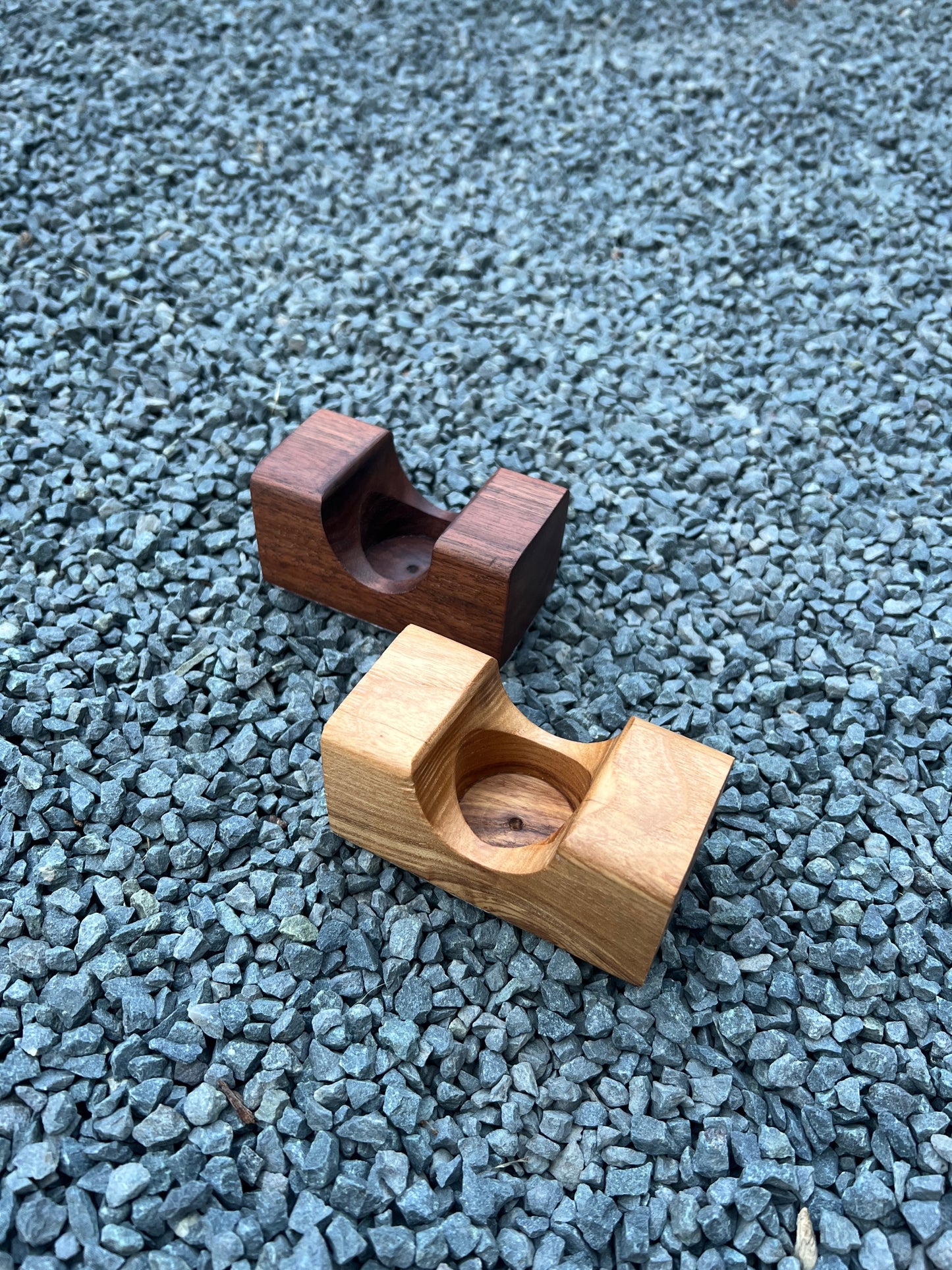 HandleHitch Magnetic Bike Holders in walnut, cherry, and maple finishes – perfect for keeping bikes steady after removing them from Thule, Yakima, or OneUp racks."